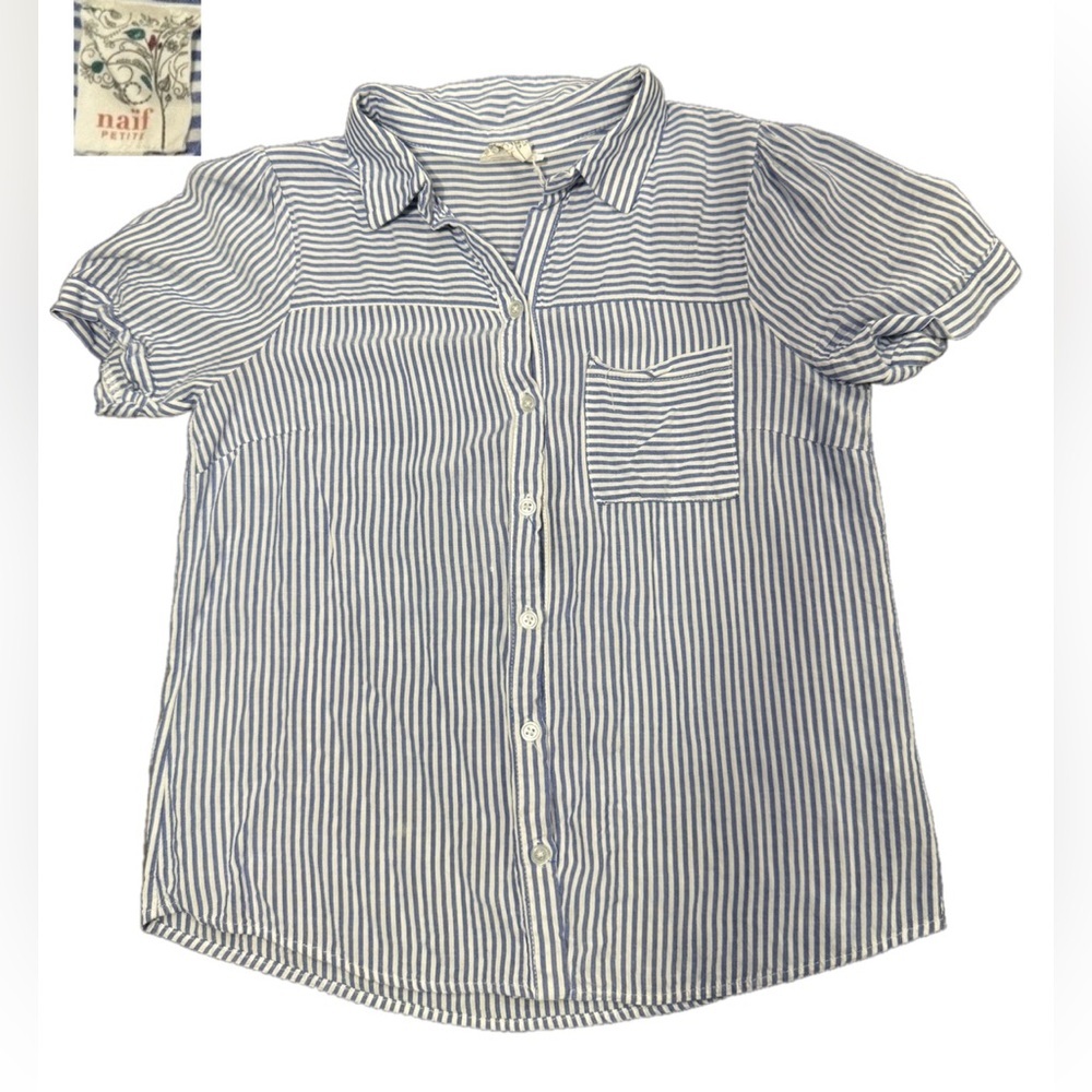 NAIF Blue and White Striped Button Down Shirt